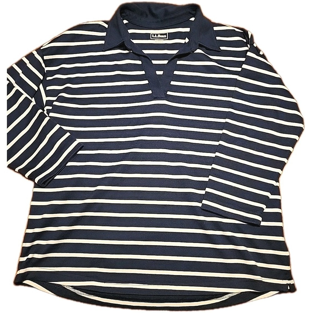 LL Bean Women's Heritage Mariner Top. Navy Blue With White Stripes. Size M REG
